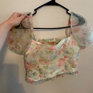 O.Vianca Sheer Sleeve Floral Top
